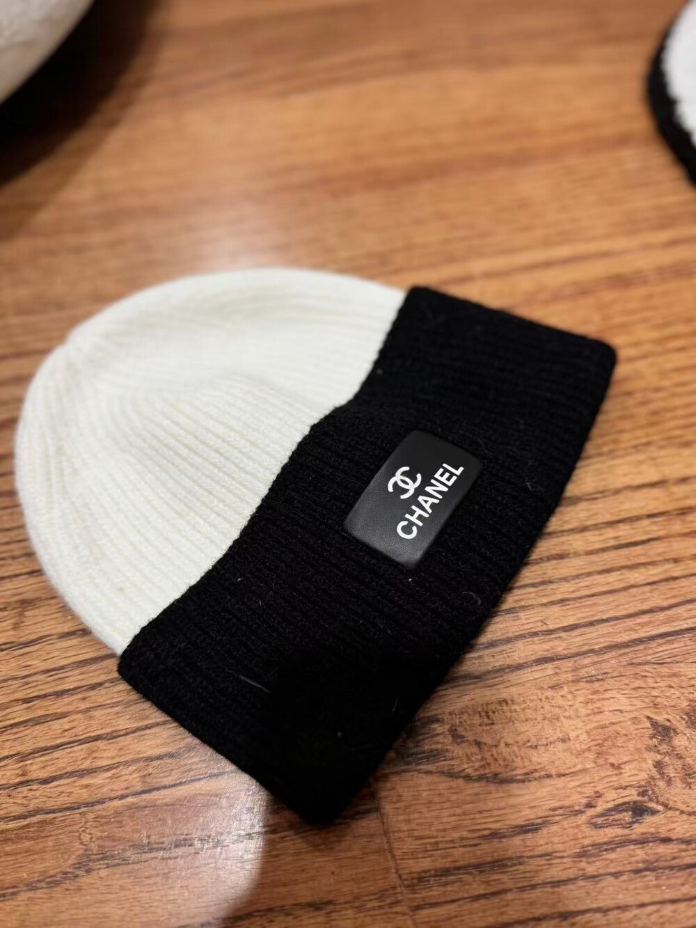 Chanel Two Tone Knit Beanie with Logo Patch